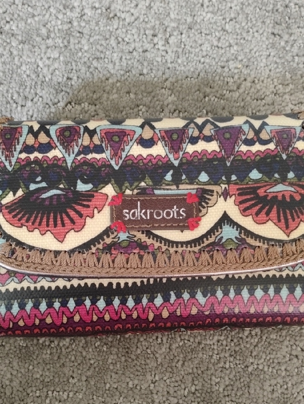 Sakroots Tribal Multicolor Wallet with Brown Trim
